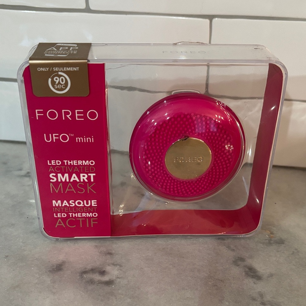 FOREO UFO Mini Facial Device in Fushia with Gold Accent